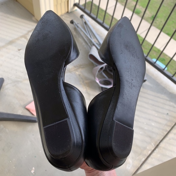 Black Leather D'Orsay Pointed Toe Flats - Picture 3 of 4